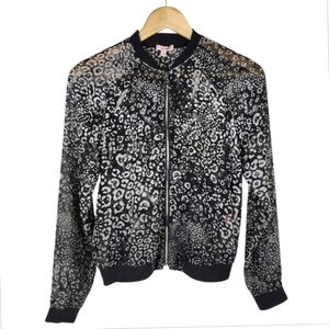 Juicy Couture Viva Luxe Zip Front Jacket Sheer Leopard Print Black Size XS